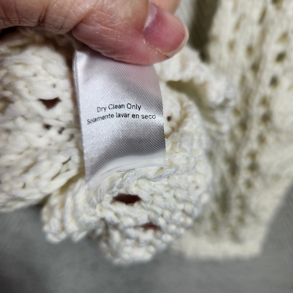 Venus Womens Small Cream Crochet Open Weave Long Sleeve Festival Sweater Boho - Picture 7 of 9